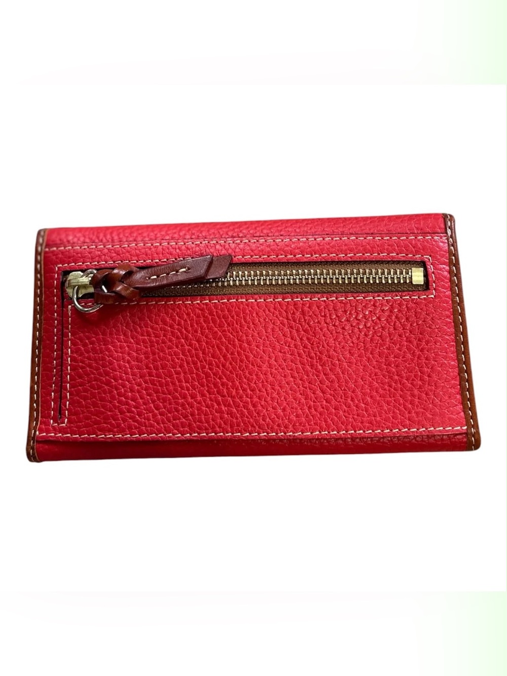 Dooney & Bourke Red Leather Trifold Wallet with Brown Trim - Picture 2 of 5